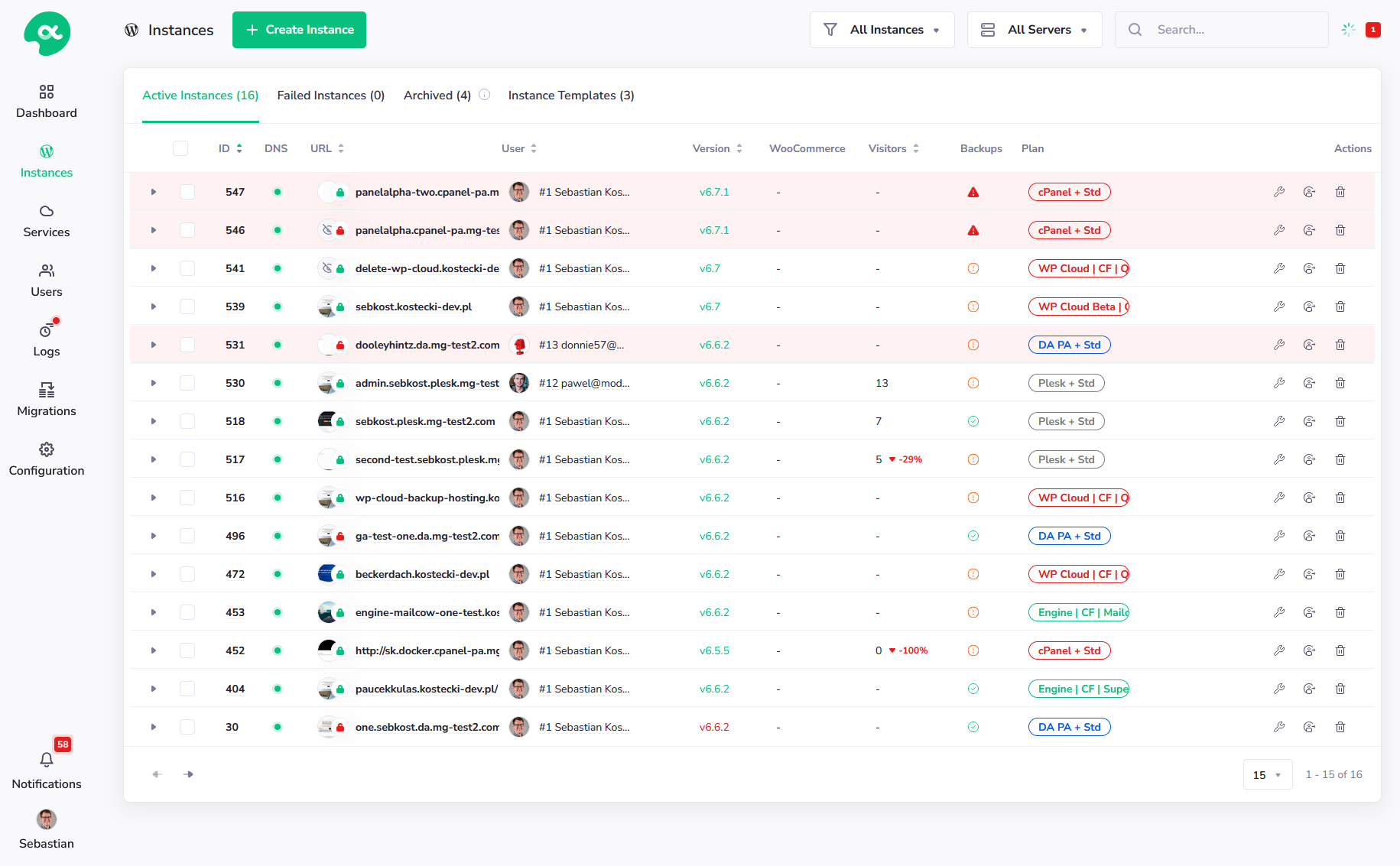 Diagnostic Mode: Instances List View - PanelAlpha Documentation